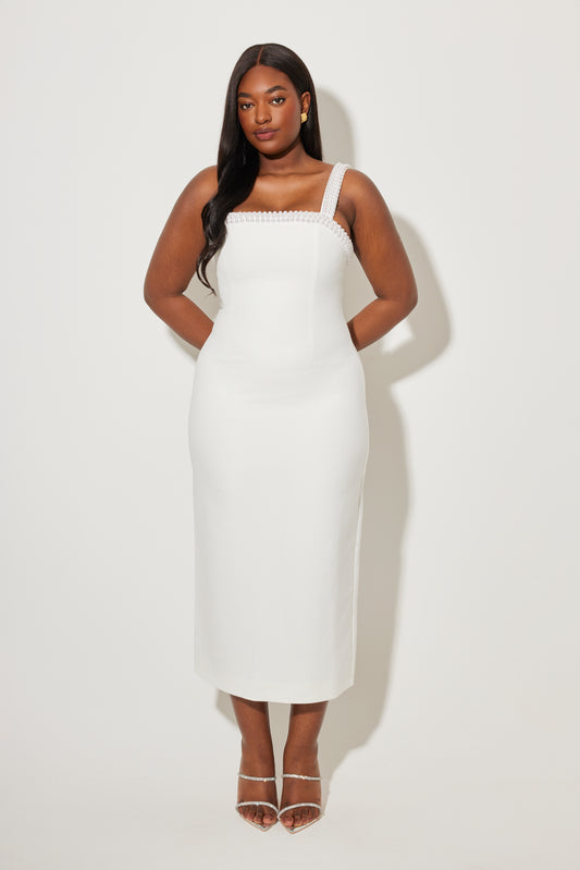 Pearl Trim Midi Dress