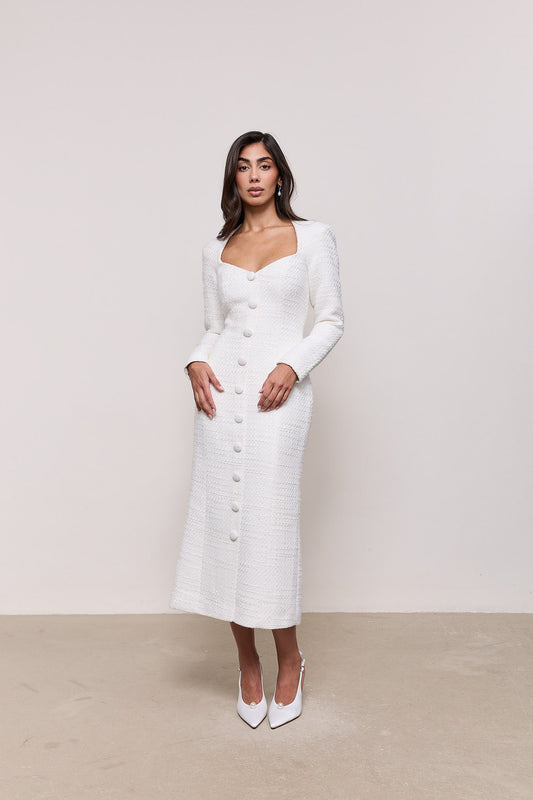 Bouclé Button Midi Dress