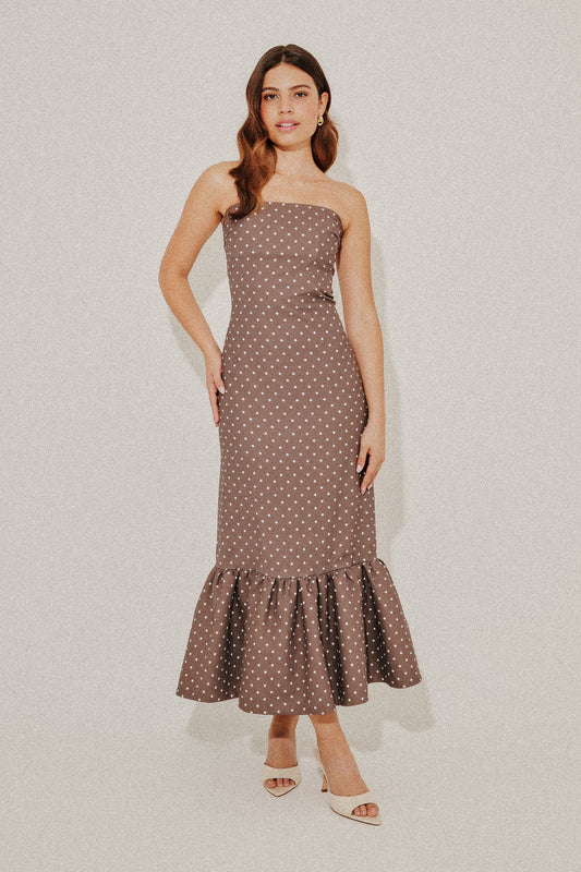 Strapless Peplum Midi Dress