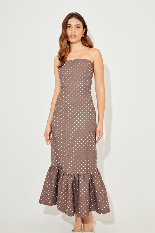 Strapless Peplum Midi Dress