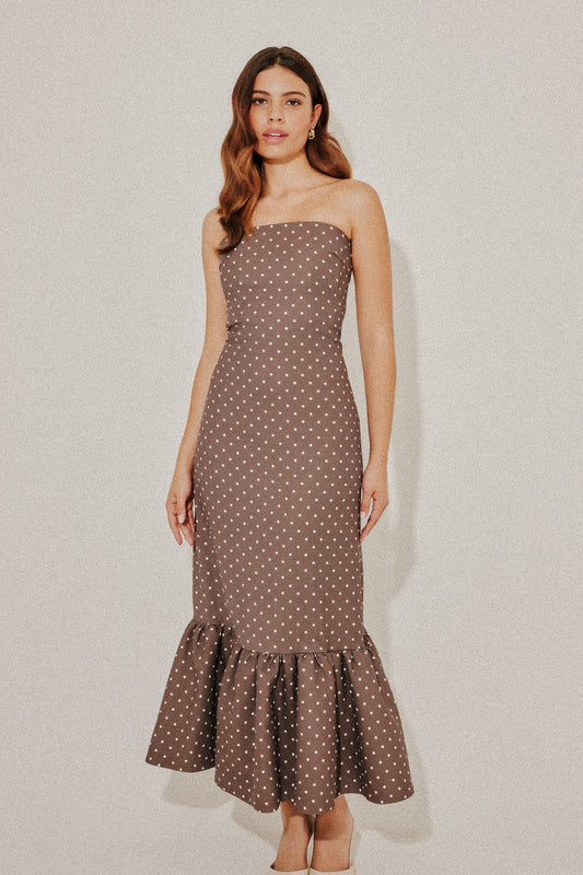 Strapless Peplum Midi Dress