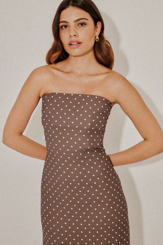 Strapless Peplum Midi Dress