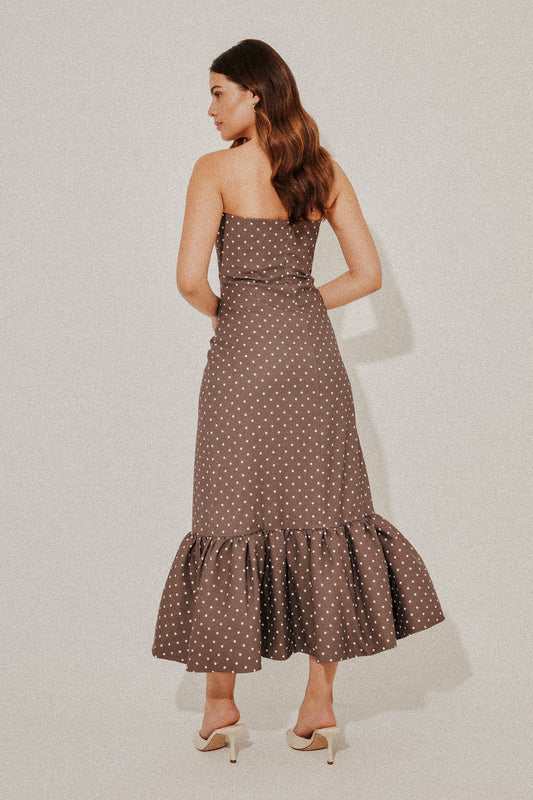 Strapless Peplum Midi Dress