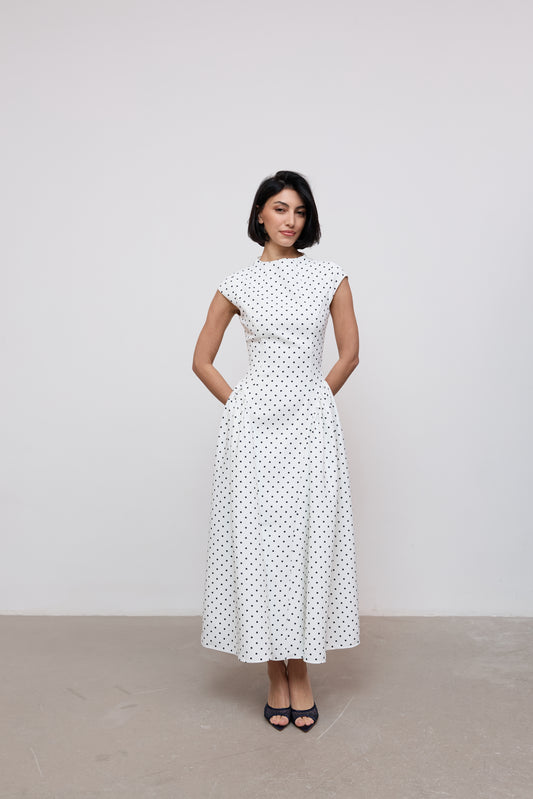 Cap Sleeve Gathered Midi Dress