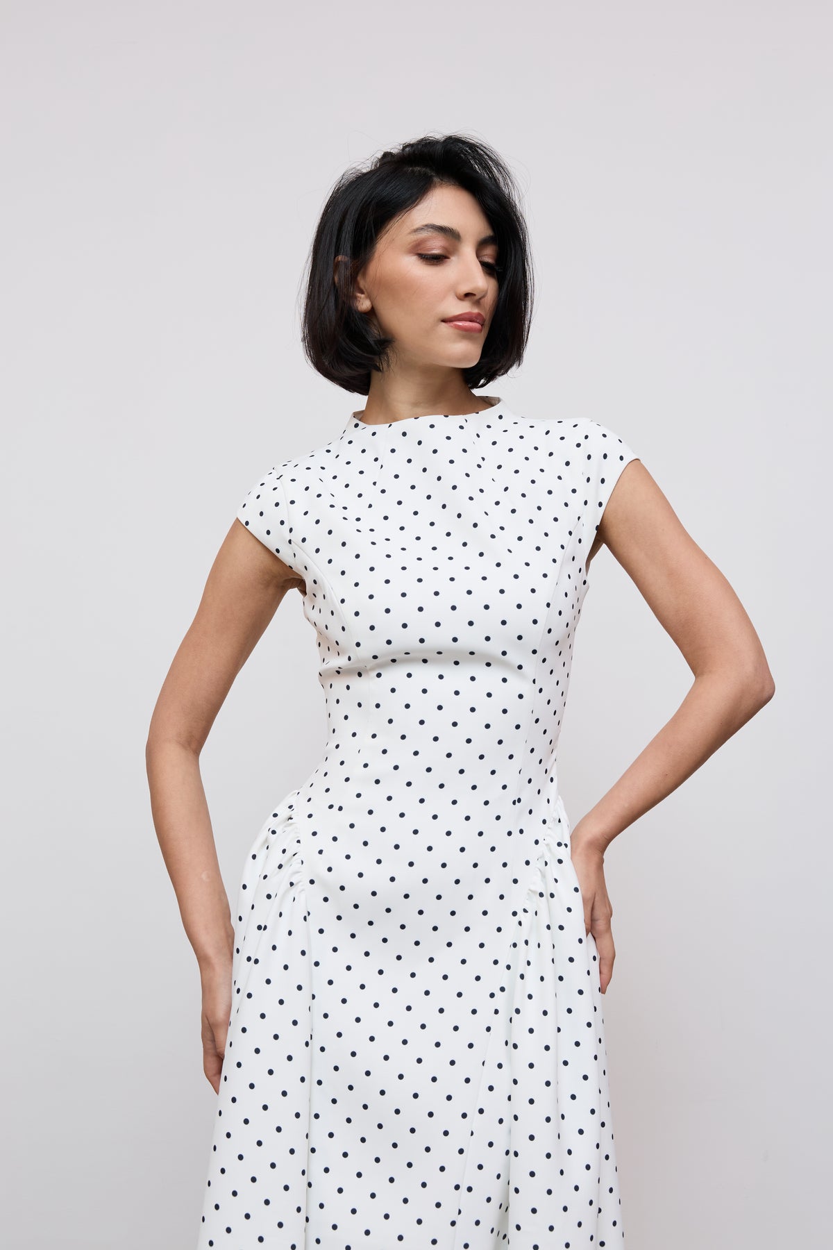 Cap Sleeve Gathered Midi Dress