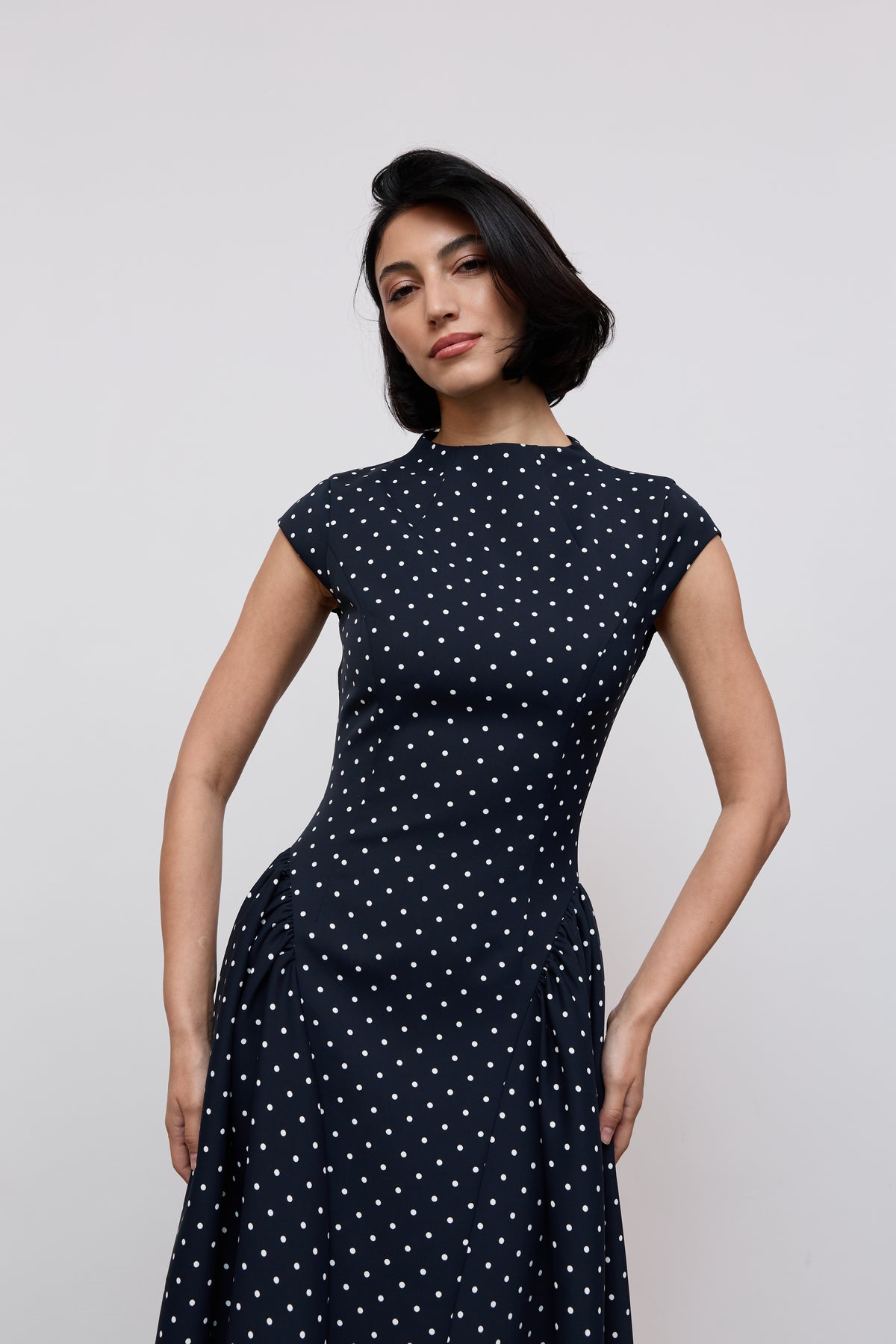 Cap Sleeve Gathered Midi Dress