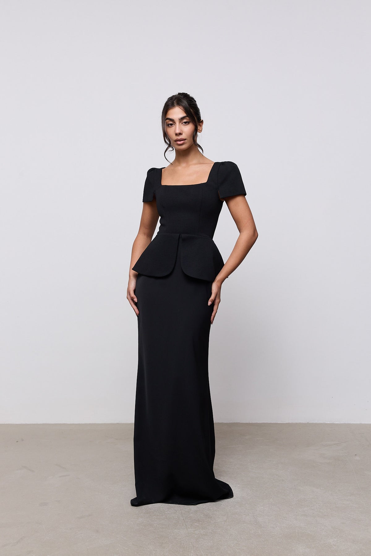 Cap Sleeve Peplum Gown