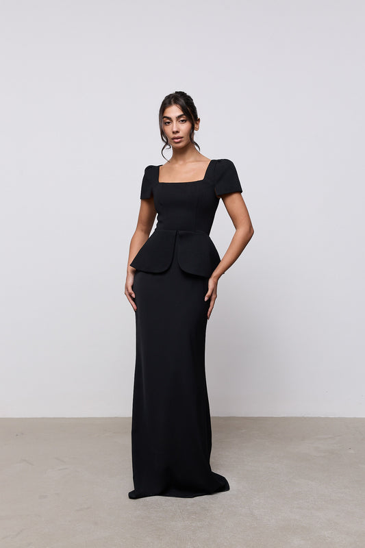 Cap Sleeve Peplum Gown