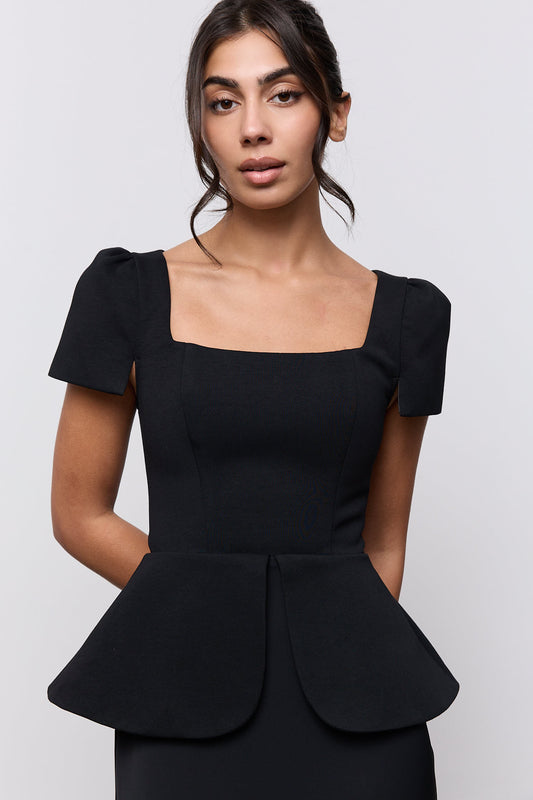 Cap Sleeve Peplum Gown