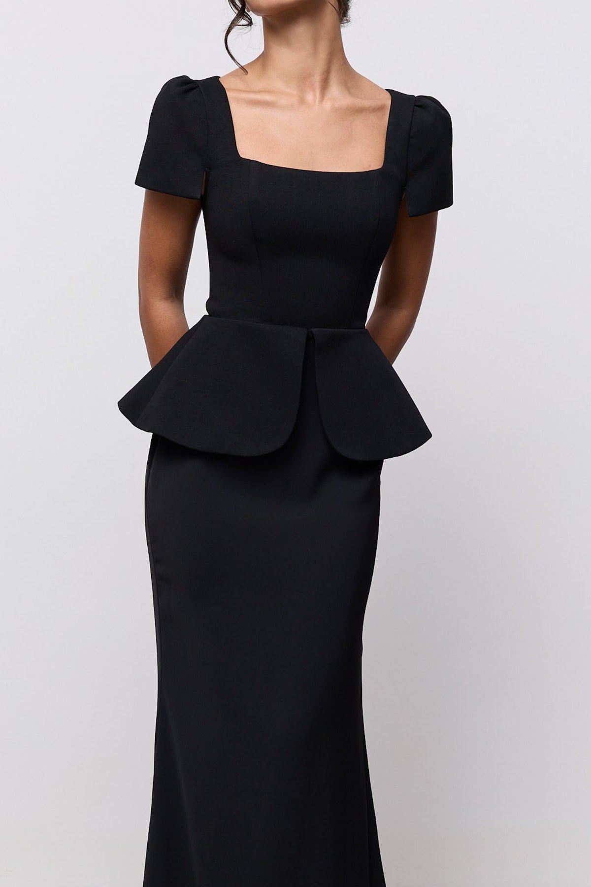 Cap Sleeve Peplum Gown