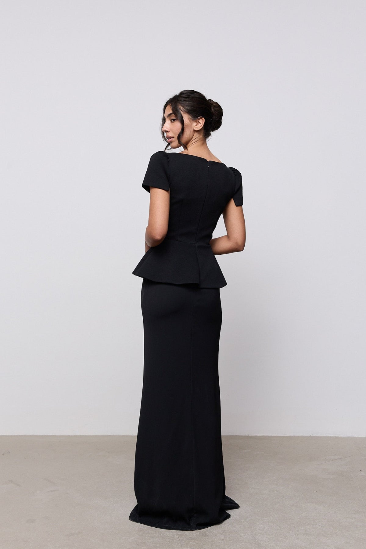 Cap Sleeve Peplum Gown