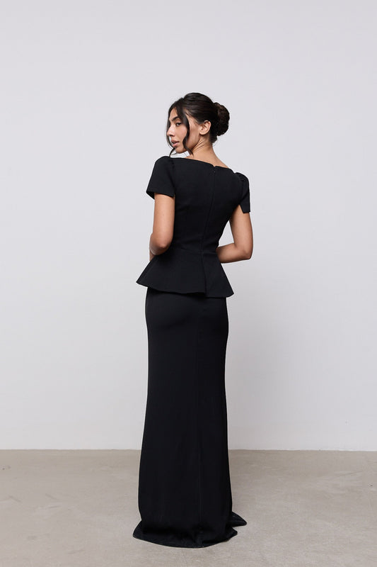 Cap Sleeve Peplum Gown