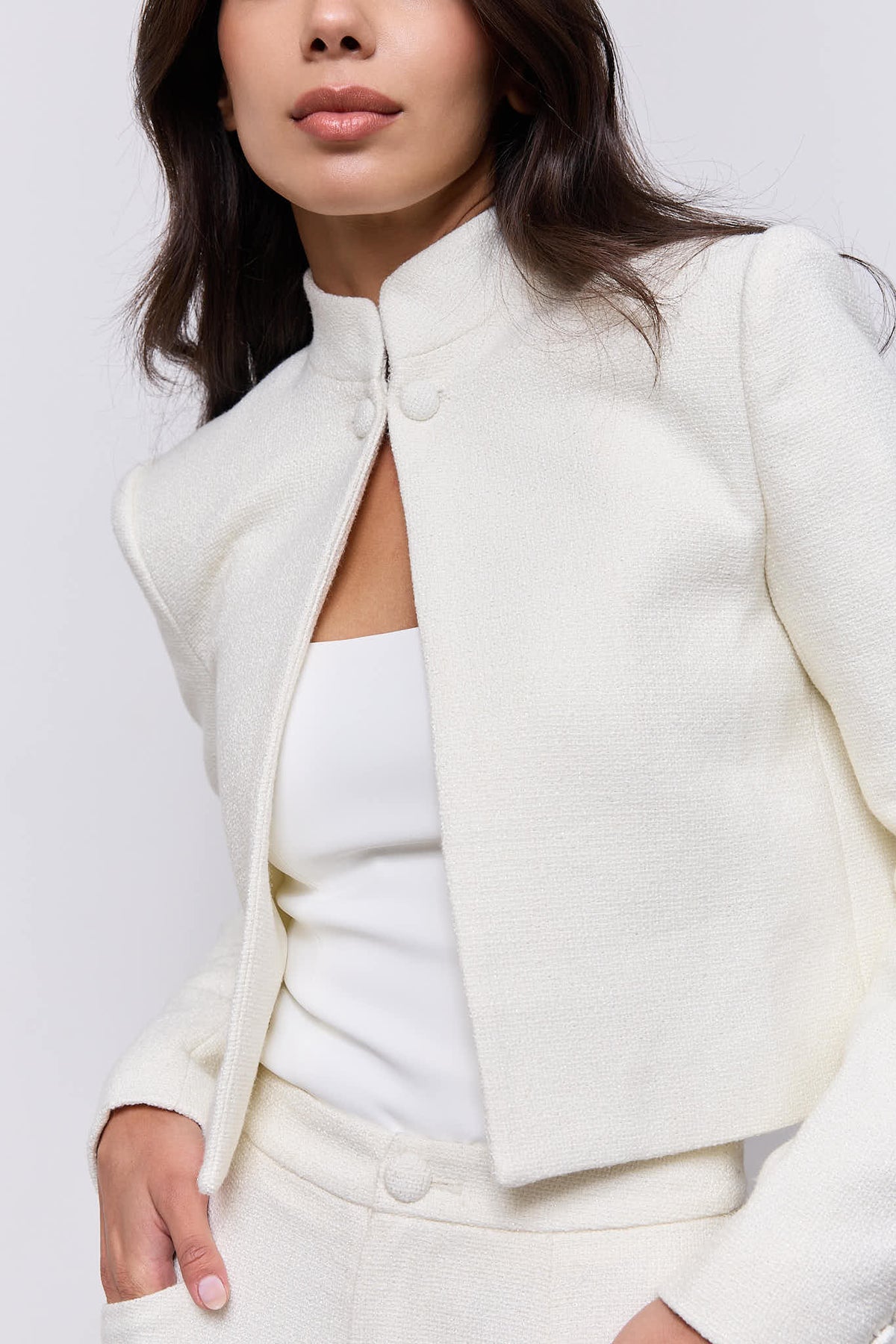 Collarless Tweed Jacket