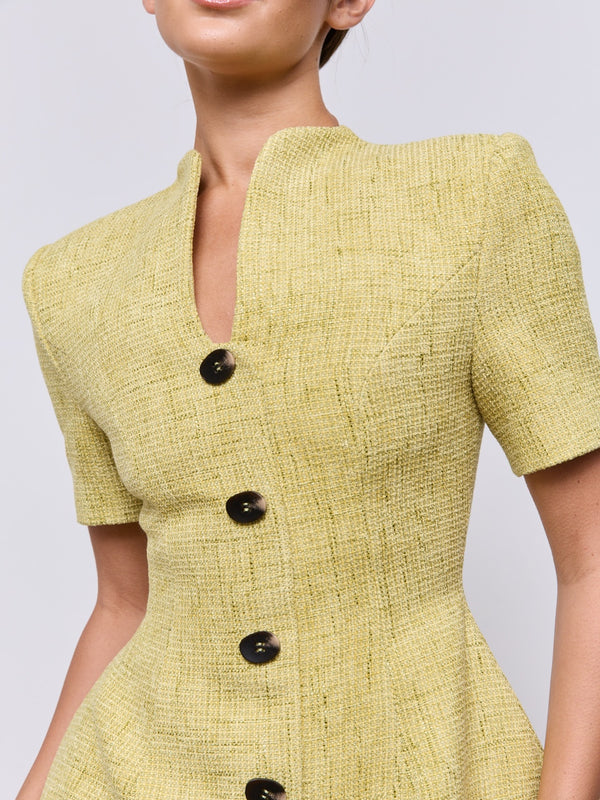 Cotton Mix Bouclé Button Dress