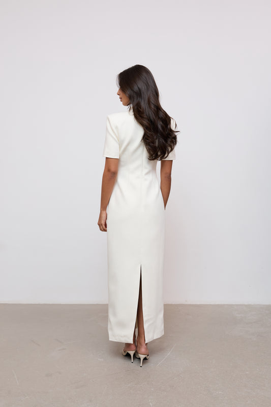 Cotton Mix Button Midi Dress