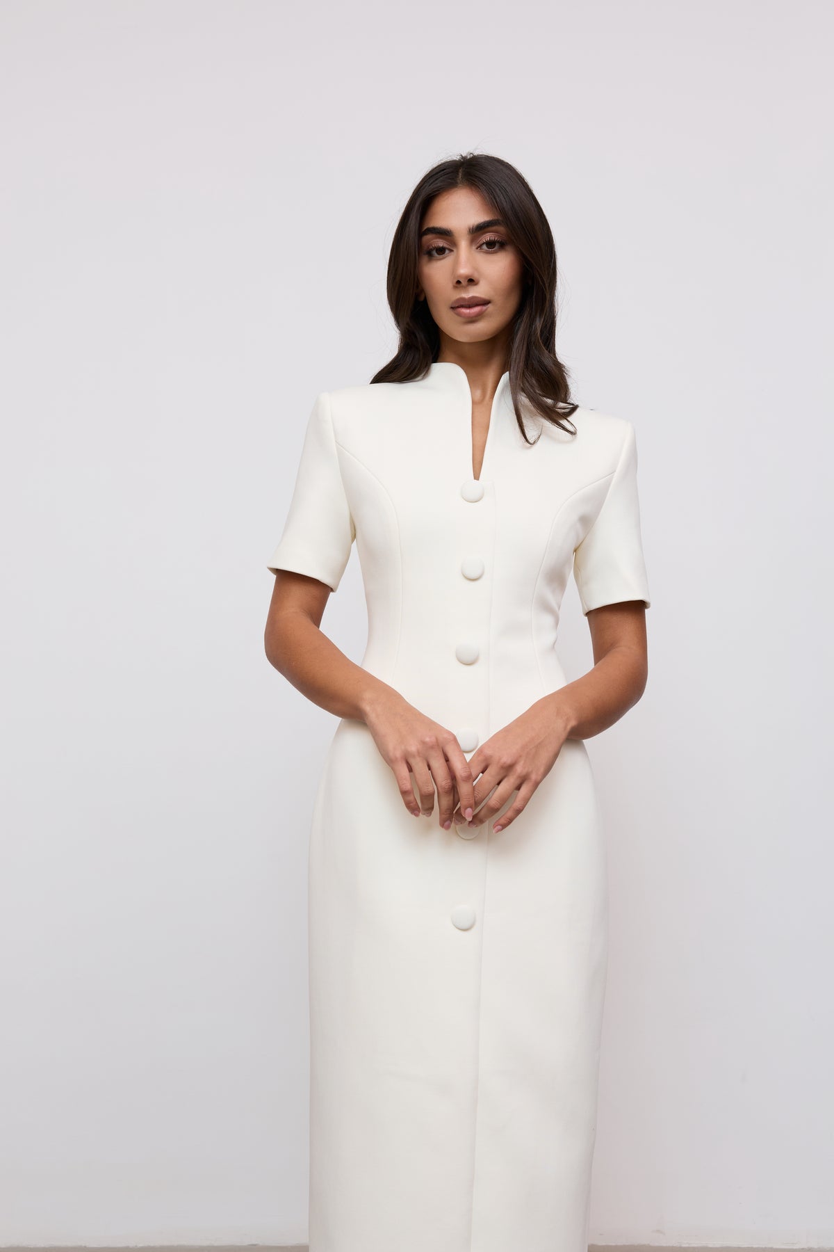 Cotton Mix Button Midi Dress