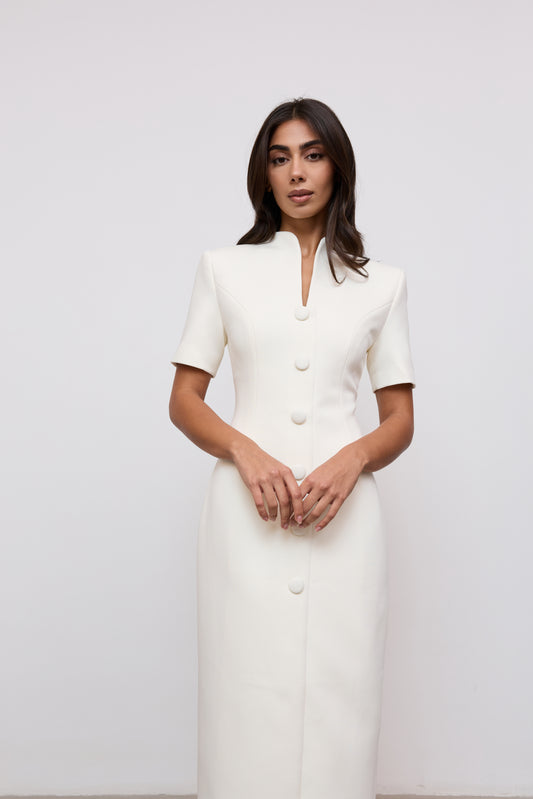 Cotton Mix Button Midi Dress