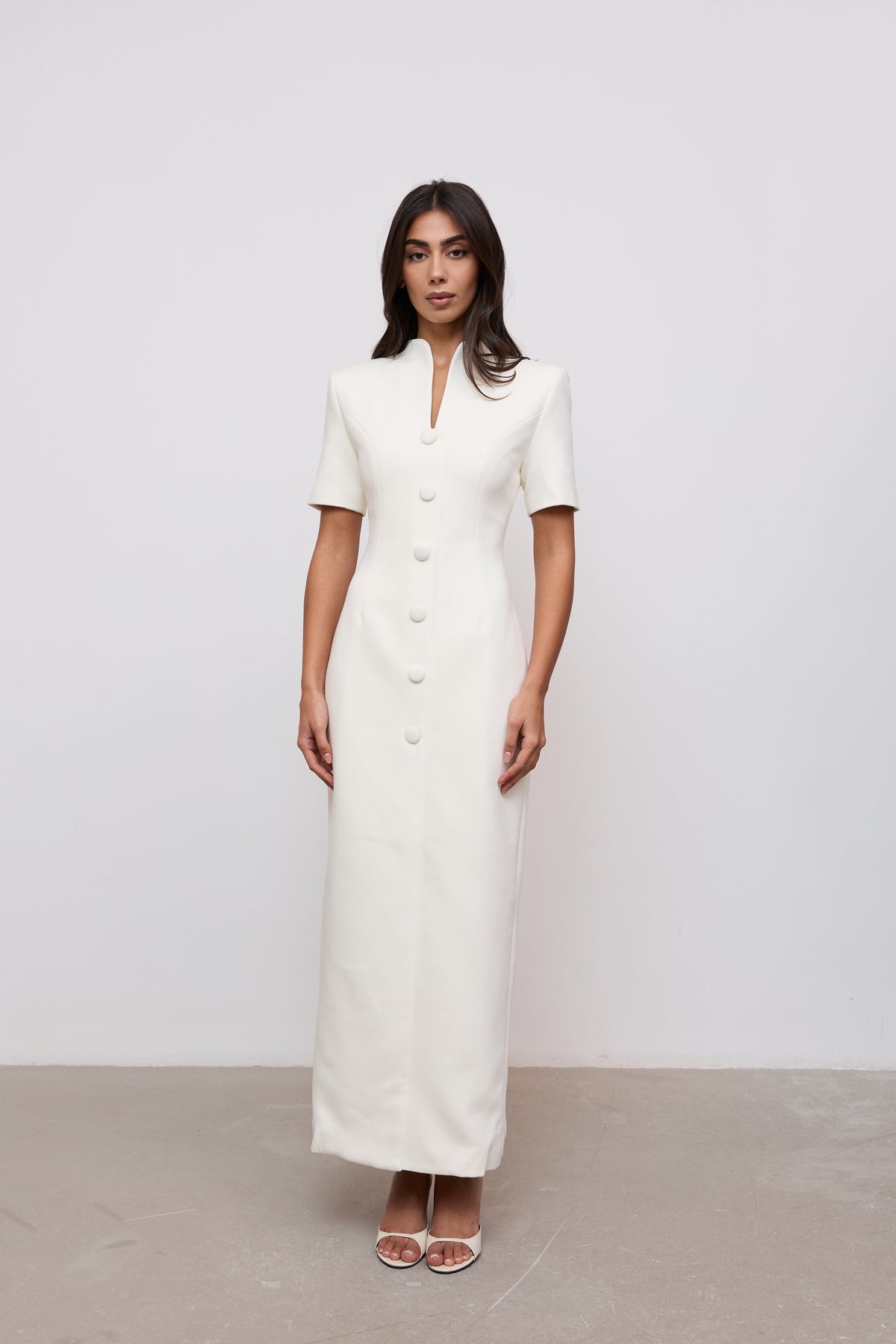 Cotton Mix Button Midi Dress