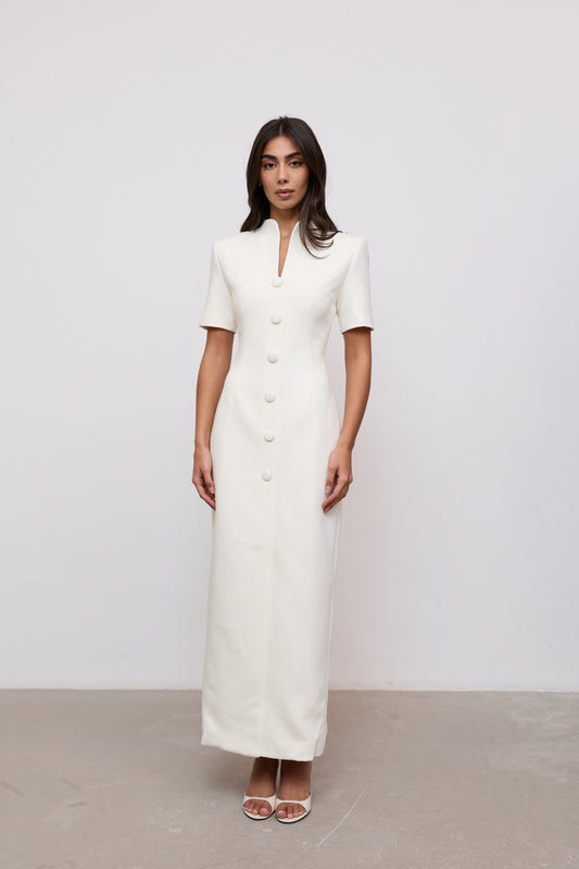 Cotton Mix Button Midi Dress