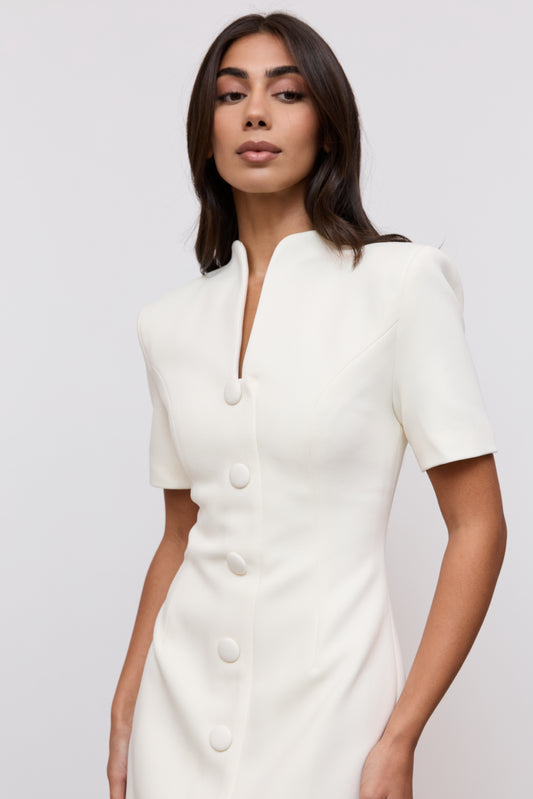 Cotton Mix Button Midi Dress