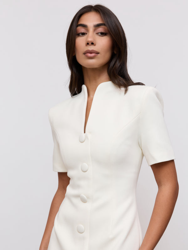 Cotton Mix Button Midi Dress