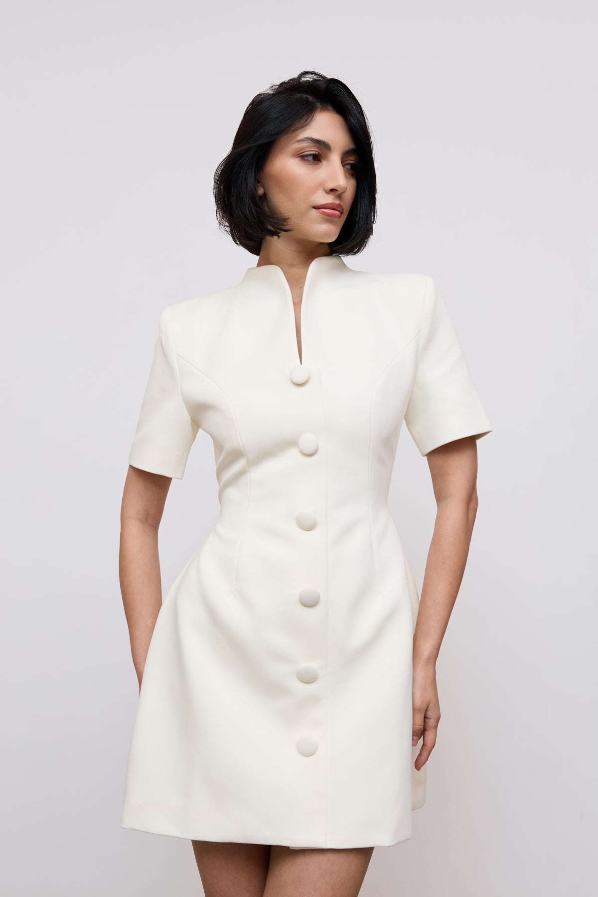 Cotton Mix Button Mini Dress