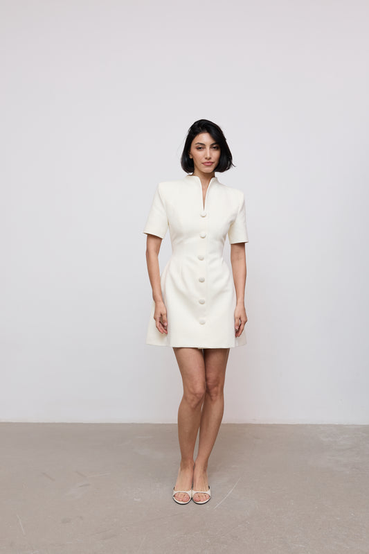 Cotton Mix Button Mini Dress