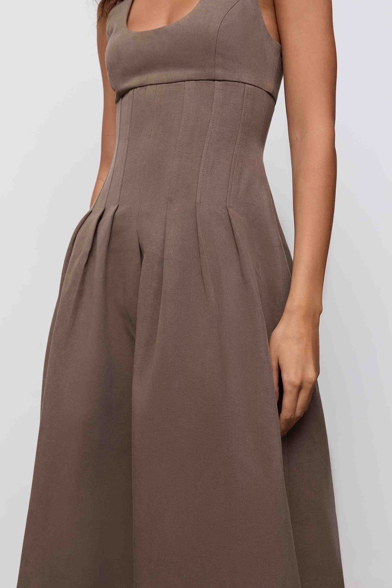 Cotton Mix Cinched Midi Dress