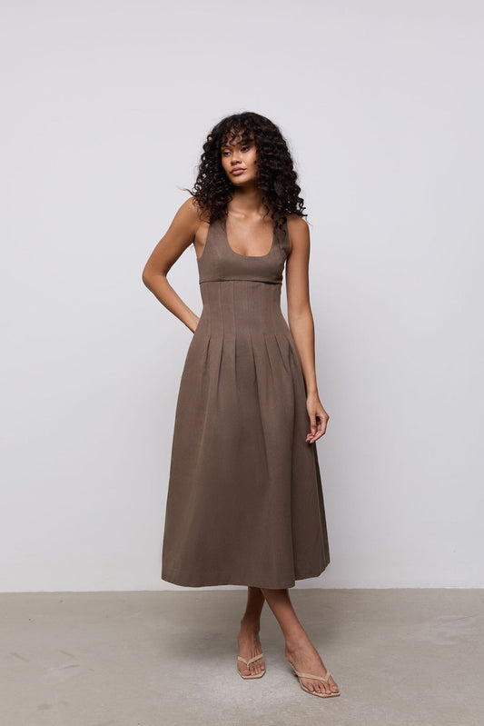Cotton Mix Cinched Midi Dress