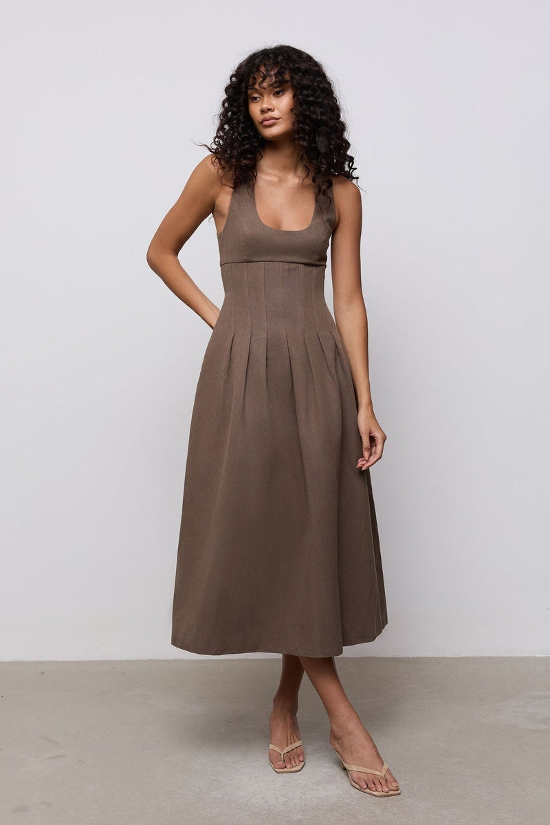 Cotton Mix Cinched Midi Dress