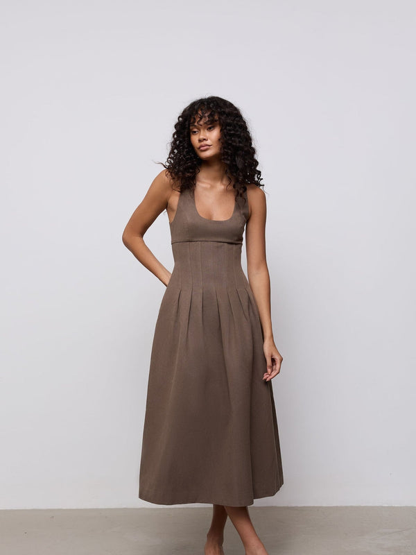 Cotton Mix Cinched Midi Dress