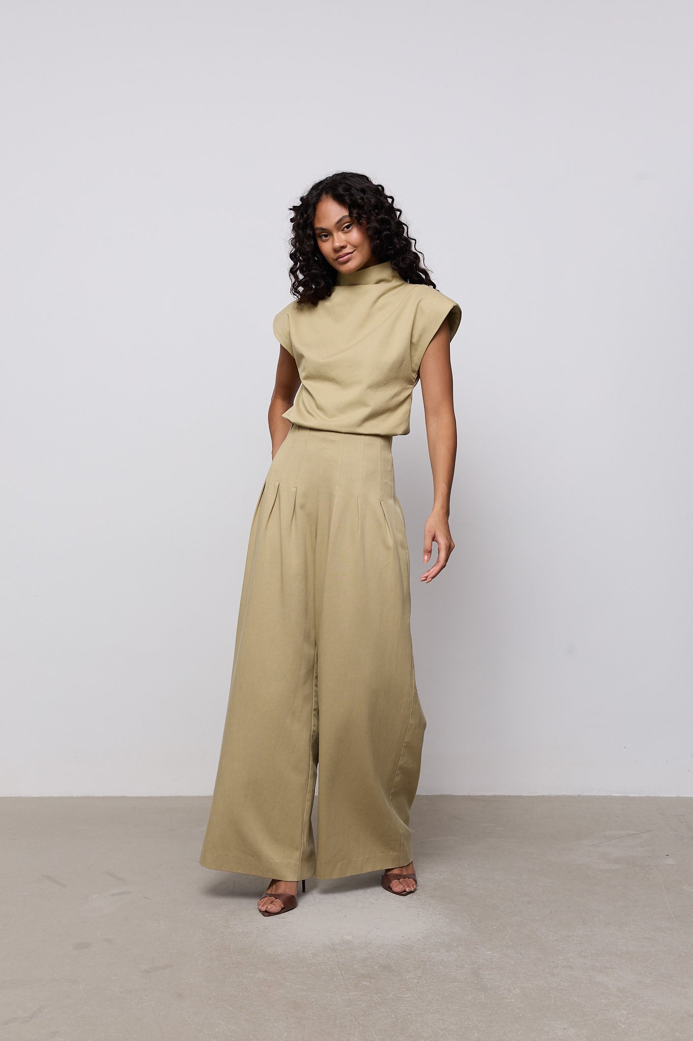 Cotton Mix Cinched Trousers