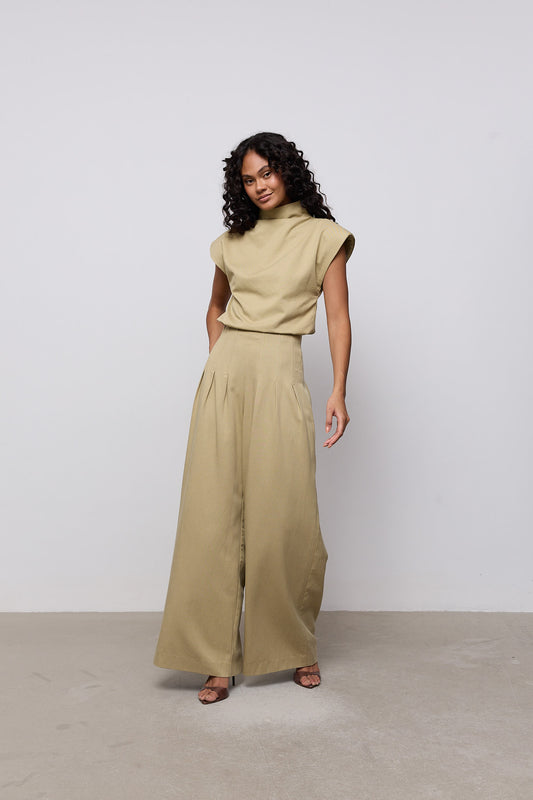 Cotton Mix Cinched Trousers