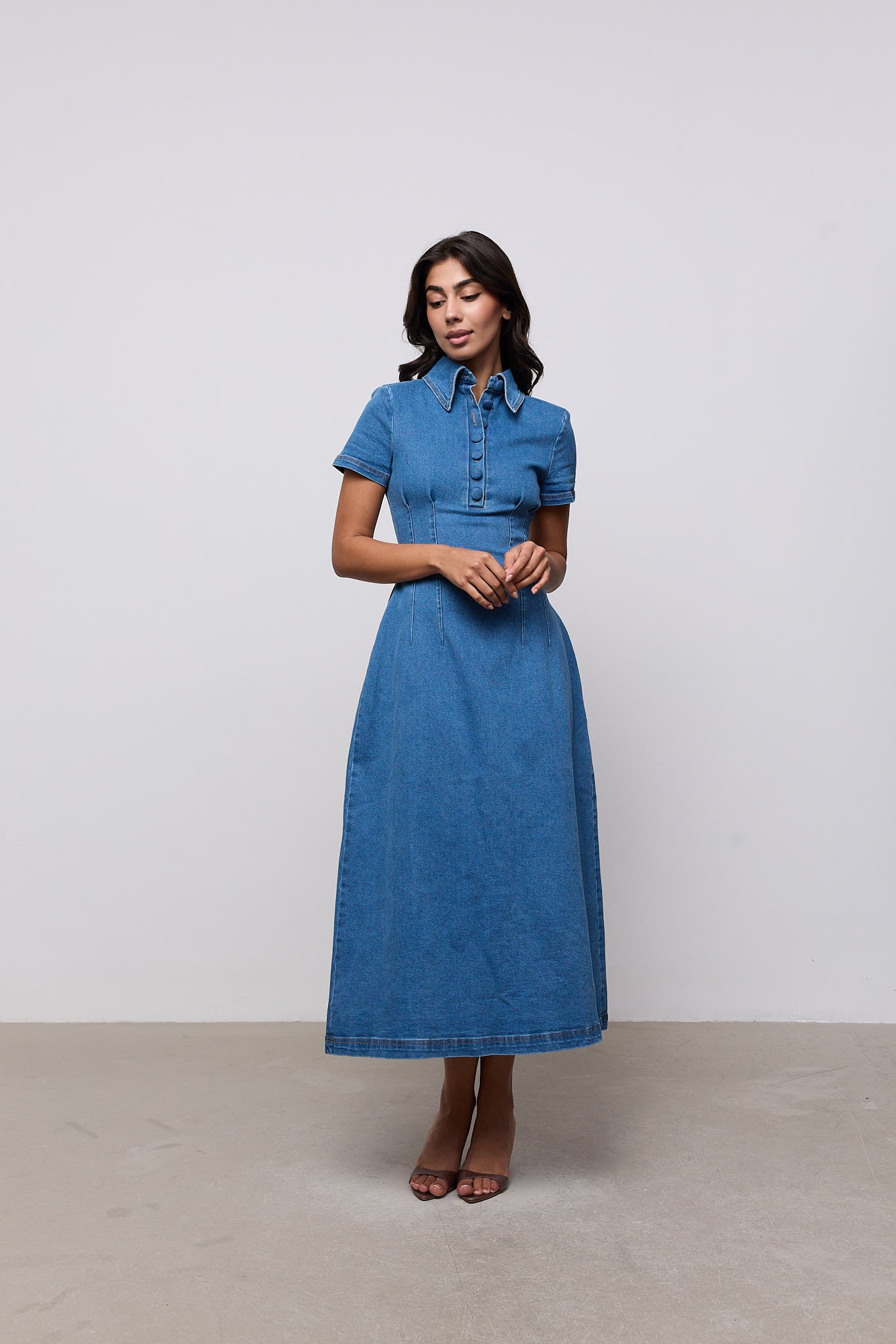 Cotton Mix Denim Collared Midi Dress – Odd Muse