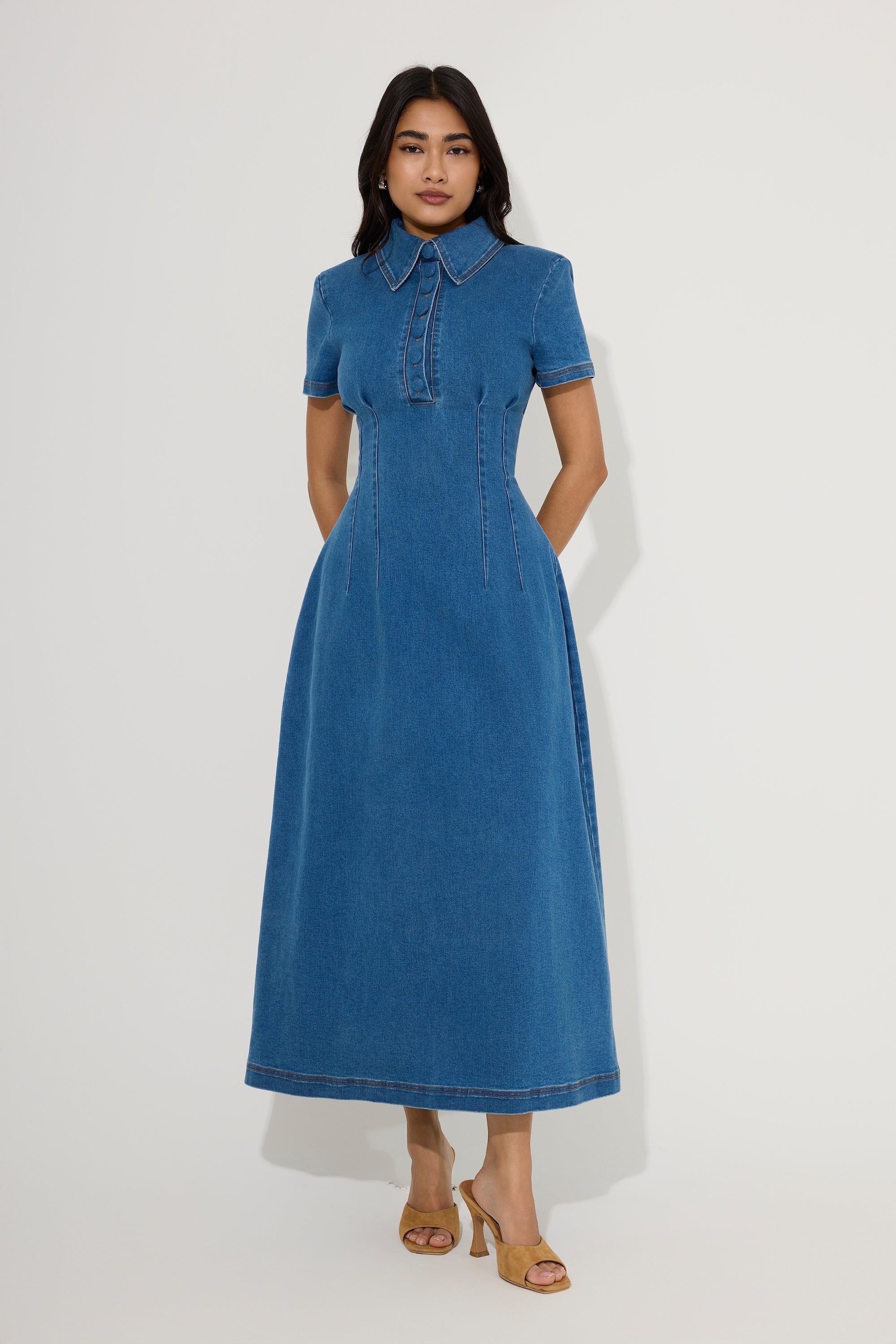 Cotton Mix Denim Collared Midi Dress – Odd Muse