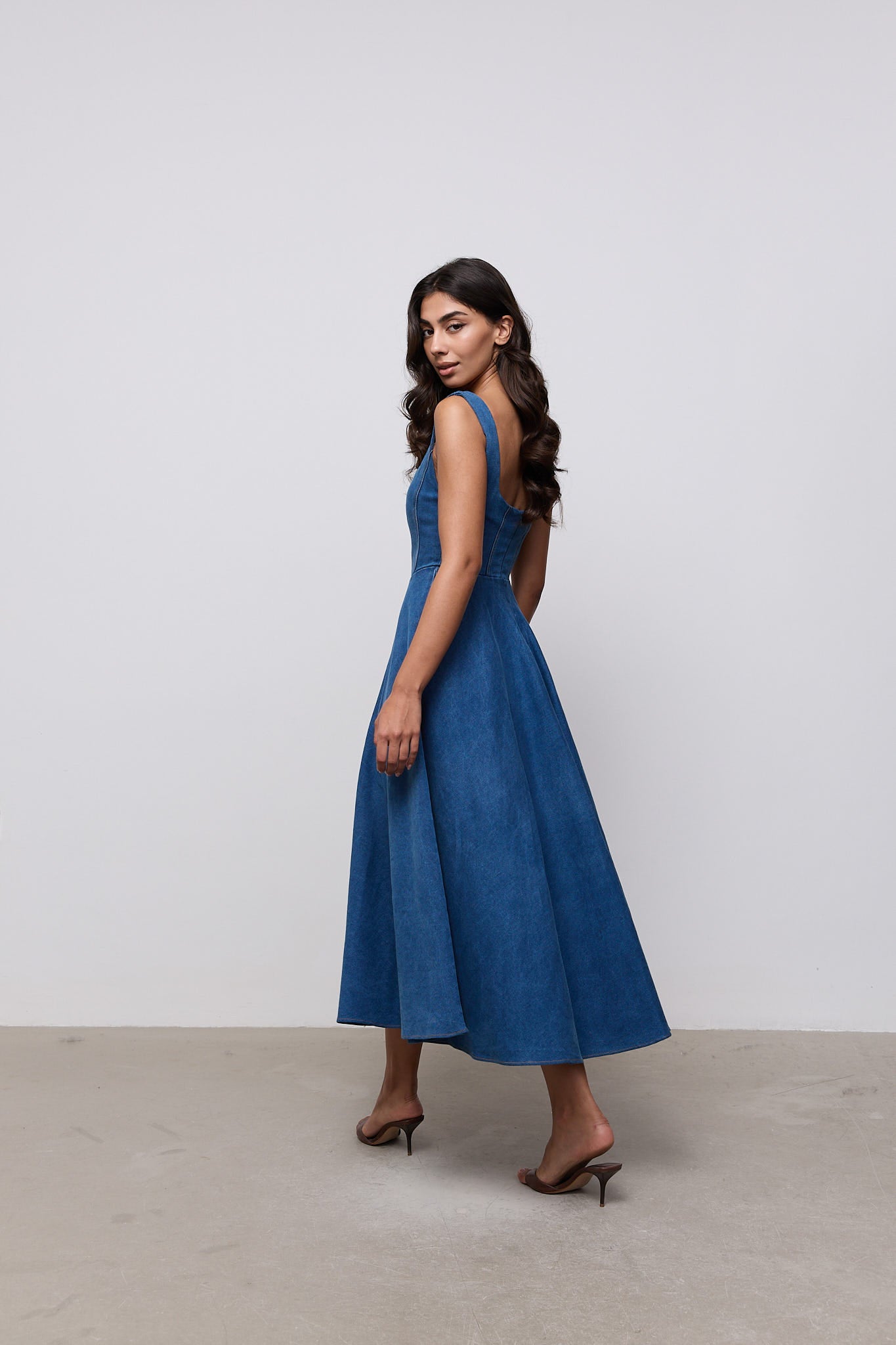 midi denim dress uk Lydia Short Sleeve Denim Midi Dress Blue