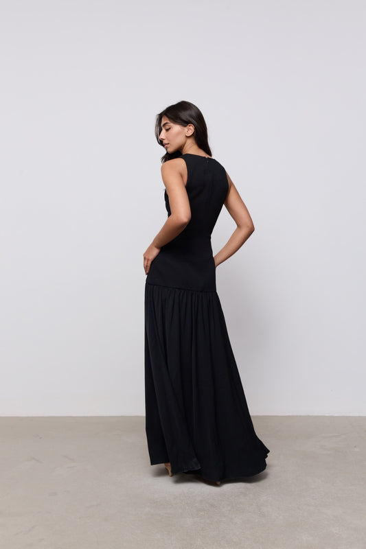 Cotton Mix Dropped Waist Maxi Dress