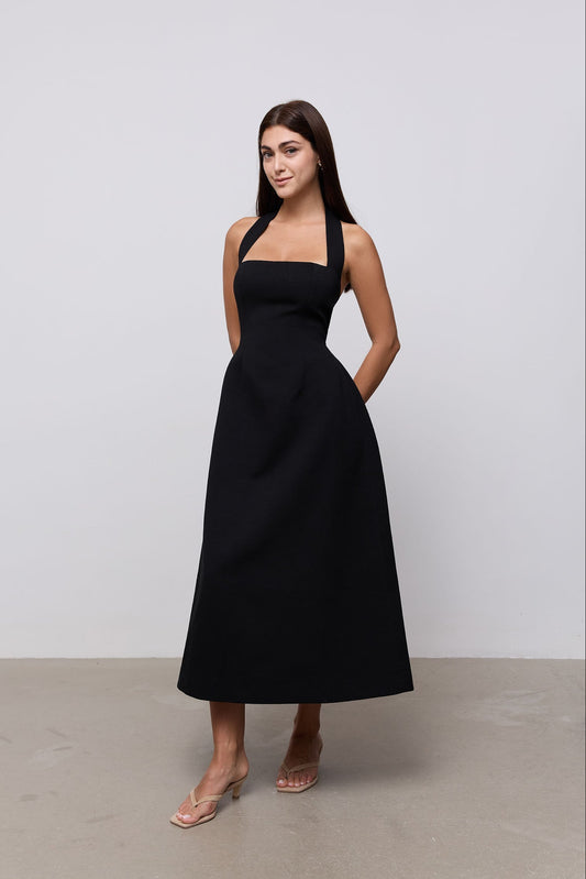 Cotton Mix Halter Midi Dress