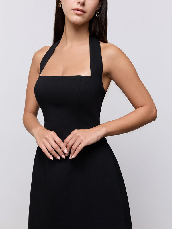 Cotton Mix Halter Midi Dress