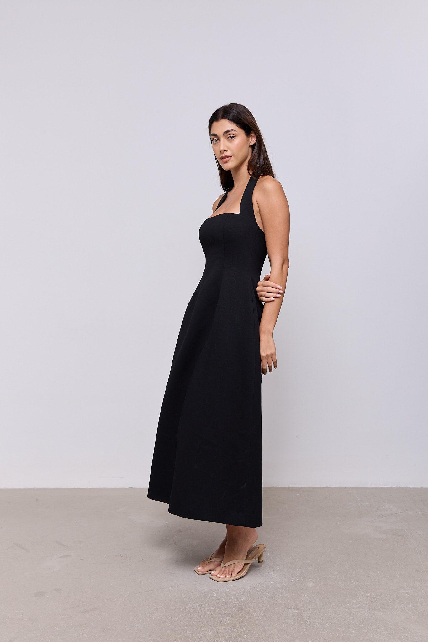 Cotton Mix Halter Midi Dress