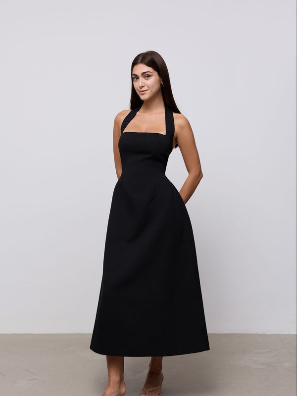 Cotton Mix Halter Midi Dress
