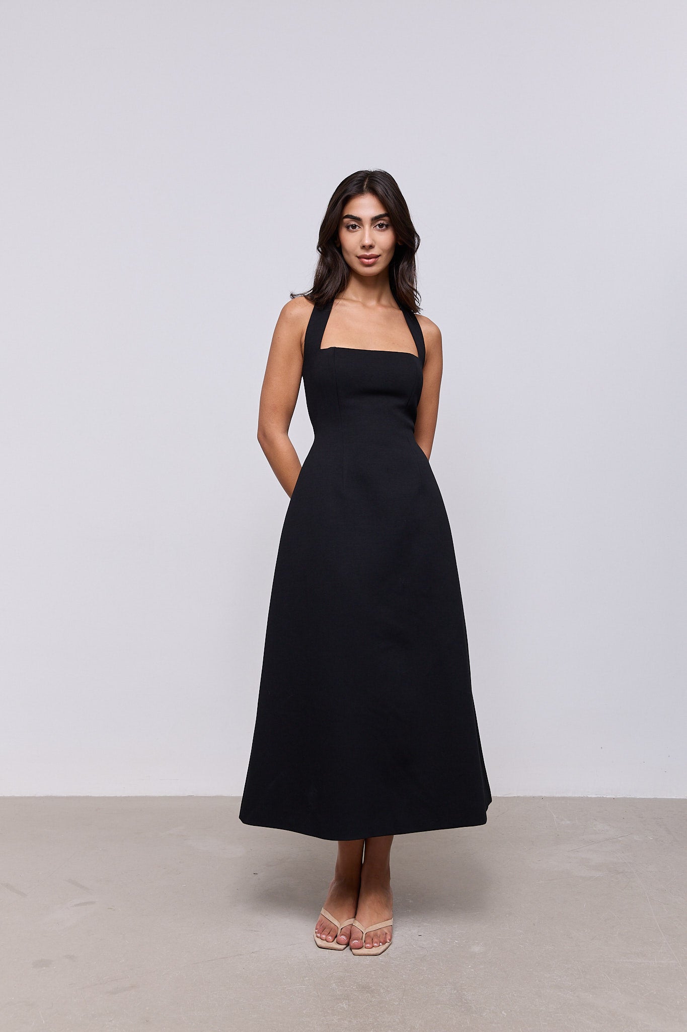 Cotton Mix Halter Midi Dress