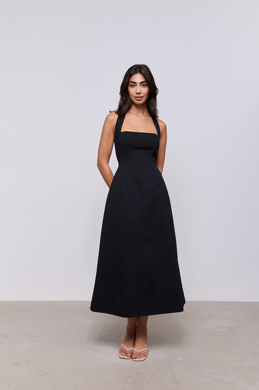 Cotton Mix Halter Midi Dress