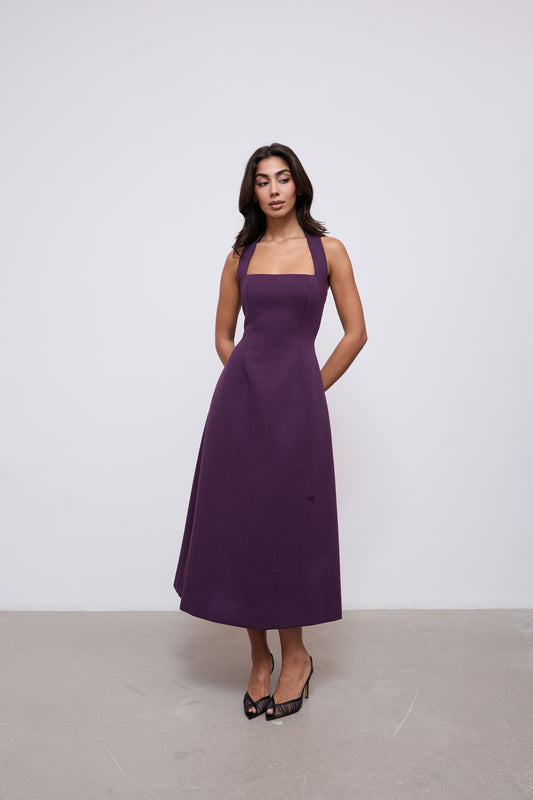 Cotton Mix Halter Midi Dress
