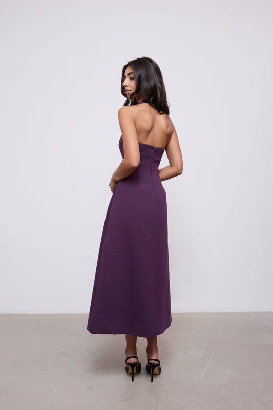 Cotton Mix Halter Midi Dress