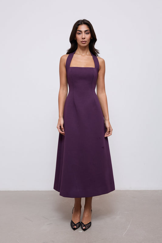 Cotton Mix Halter Midi Dress