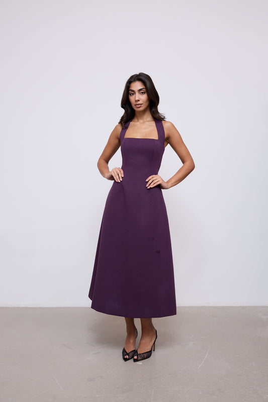 Cotton Mix Halter Midi Dress