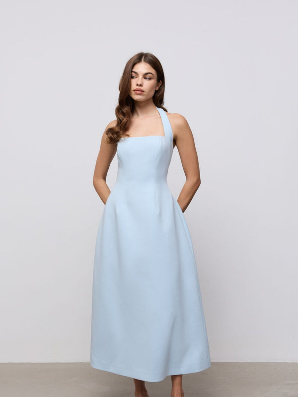Cotton Mix Halter Midi Dress