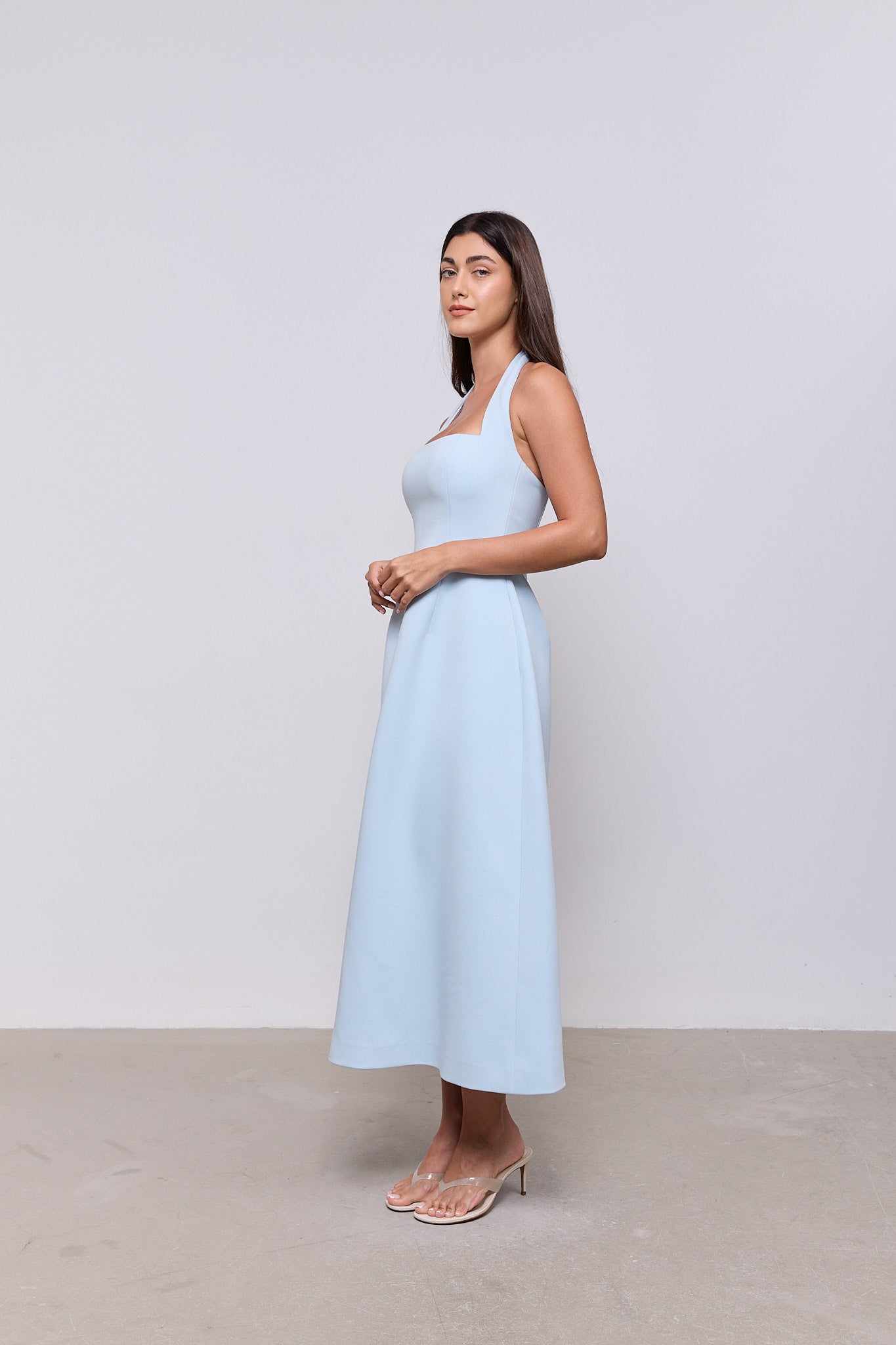 Cotton Mix Halter Midi Dress