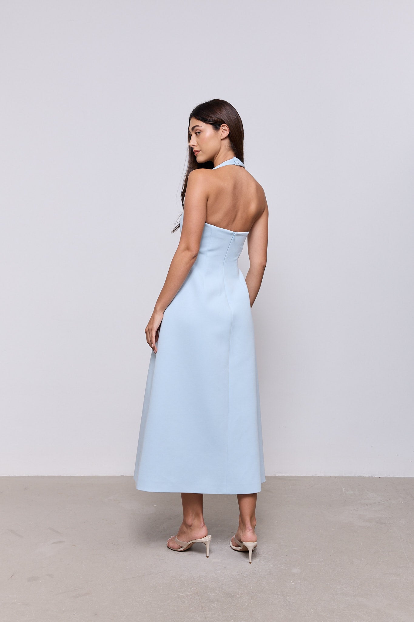 Cotton Mix Halter Midi Dress